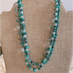 Premier Designs Cozumel Silver Turquoise Bead 3 Strand Necklace
